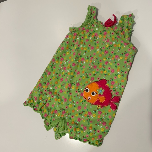 Jumping Beans Green Flower & Fish Romper - Picture 1 of 9